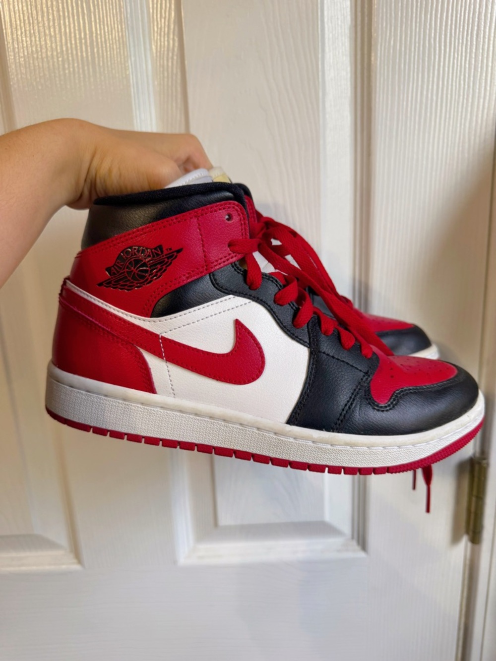 Jordan High-Top Sneakers in Red Black White
